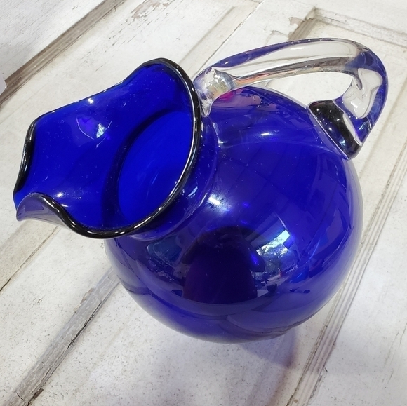 Vintage Cambridge Glass USA Cobalt Blue Handblown Large Ball Jug pitcher - Picture 6 of 14